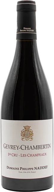 Láhev Gevrey-Chambertin Premier Cru Champeaux od Domaine Philippe Naddef.